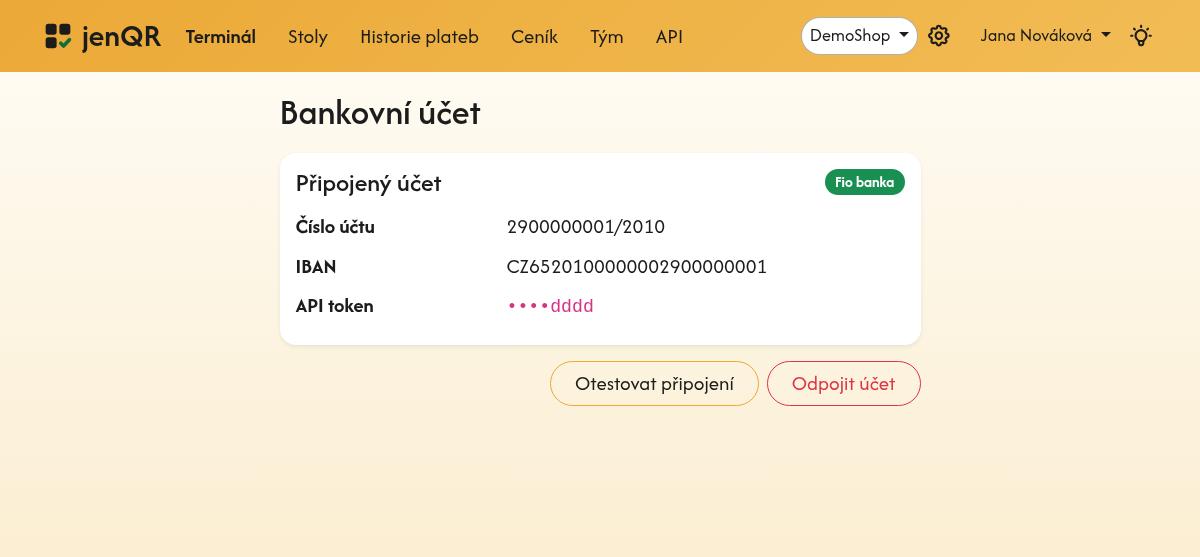 Připojení bankovního účtu