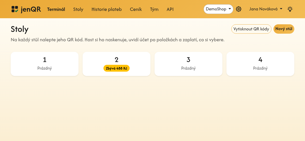 Přehled stolů