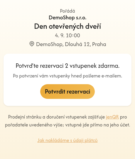 Potvrzení rezervace zdarma